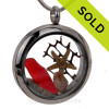 Genuine Red Sea Glass Shard Locket With Starfish, Shell and Beach Sand