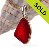 Glowing Fire Red Sea Glass Pendant In Tiffany Mixed Deluxe Wire Bezel© 