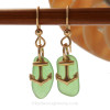 Green sea glass Earrings with 14K Goldfilled Anchor charm.