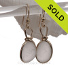 White Genuine Sea Glass Earrings In Goldfilled Original Wire Bezel© 