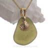Goldfilled seaweed Green sea glass necklace on Gold chain.