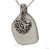 For Mom - Pale Sea Green Sea Glass Necklace With Sterling Mom Charm - S/S CHAIN INCLUDED