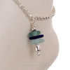 Trio of Genuine Sea Glass Sterling Anklet & Dolphin Clasp