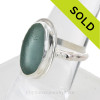 Aqua Green Sea Glass In Sterling Silver Scroll Ring