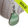 Unusual Mixed Green & White English Sea Glass Necklace Pendant In S/S Original Wire Bezel©