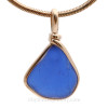 Smaller Medium Blue Sea Glass In Original Gold Wire Bezel© Necklace Pendant