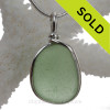Green Genuine Sea Glass Pendant In Sterling Original Wire Bezel© 