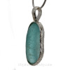 Crackle Aquamarine Genuine Sea Glass in Deluxe Pattern Wire Bezel© Pendant