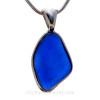 Large Beach Found Natural Blue Sea Glass In Deluxe Sterling Wire Bezel© Pendant