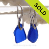  Blue Sea Glass Earrings On Silver Silver Deco Hooks