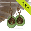 Green Sea Glass Earrings On Gold With Sandollar 