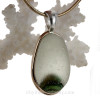 HUMONGOUS Green Pontil sea glass pendant in deluxe tiffany bezel.