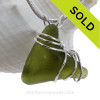  Green Beach Glass In Simple Sterling Wire Wrapped Setting Sea Swirl Pendant