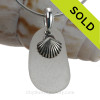 White Sea Glass With Sterling Silver Shell Charm Necklace