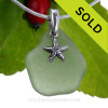 Sea Water Green Genuine Sea Glass Necklace W/ Sterling Silver Starfish