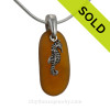 Amber Brown Sea Glass Necklace With Seahorse Charm Sterling Bail - STERLING CHAIN INCLUDED