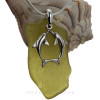 Kissing Dolphins Sterling Silver Necklace on LARGE Citron Sea Glass - 18" STERLING CHAIN INCLUDED