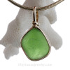 Green Genuine Sea Glass Pendant In Gold Original Wire Bezel© Pendant
