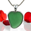 Large Green Natural Sea Glass Heart Pendant In Deluxe Sterling Bezel©