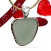 Seafoam Green Natural Sea Glass Heart In Deluxe Tiffrany Mixed Metal Bezel© Pendant 