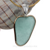 Tropical Love - Long Aquamarine Natural Sea Glass Heart In Deluxe Tiffrany Mixed Metal Bezel© Pendant