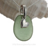 Peridot Green Sea Glass Necklace With Sterling Heart Charm - Solid Sterling Chain INCLUDED