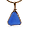 Triangle of Medium Blue  Sea Glass In Original Gold Wire Bezel© Pendant