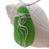 Green Genuine Sea Glass In Sterling Waves© Setting Pendant 