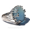 Medium Blue English Sea Glass Anemone Ring In Sterling - Adjustable 