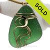 Green Sea Glass In Gold Waves Setting Pendant 