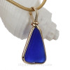 Blue  Sea Glass In Original Gold Wire Bezel© Pendant