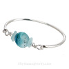Tropical Wave - Aqua Sea Glass Round Premium Bangle Bracelet W/ Handmade Bead