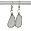 Winter White Long Sea Glass Earrings In Sterling Original Wire Bezel©