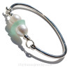 Bright Aqua Sea Glass Sterling Bangle Bracelet W/ Large Freshwater Pearls