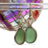 Soft Green Sea Glass In Original Wire Bezel Earrings In 14K Rolled Gold 
