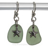 Soft Green or Sea Glass Earrings On Sterling W/ Starfish Charms