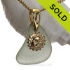 Sunlover - Sea Green Sea Glass Necklace On Gold Vermeil Bail with G/F Sun Charm- 18" Goldfilled Chain INCLUDED!!
