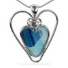 Tropical Triple Love-  LARGE Mixed Blue Aqua Vivid Natural Sea Glass Heart In Deluxe Sterling Bezel© Pendant