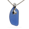 Cobalt Blue Sea Glass Necklace With Small Sterling  Heart Charm - Solid Sterling Chain INCLUDED
