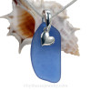 Cobalt Blue Sea Glass Necklace With Small Sterling  Heart Charm - Solid Sterling Chain INCLUDED