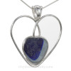 VERY LARGE Mixed Light & Dark Blue  Vivid Natural Sea Glass Heart In Deluxe Sterling Bezel© Pendant