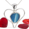 Mixed Aqua Natural Sea Glass Heart In Deluxe Sterling Bezel© Pendant