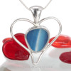 Tropical Lover -Striped Mixed Aqua Blue Natural Sea Glass Heart In Deluxe Sterling Bezel© Pendant