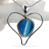Tropical Lover -Striped Mixed Aqua Blue Natural Sea Glass Heart In Deluxe Sterling Bezel© Pendant