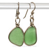 Larger Green Sea Glass In Original Wire Bezel Earrings In 14K Rolled Gold 