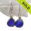 ULTRA RARE Multi Flashed Blue Genuine Sea Glass In Gold Wire Bezel© Earrings