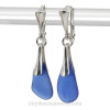 Dangly Cobalt Blue Genuine Sea Glass Earrings on Sterling Silver Leverbacks