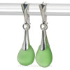 Dangly Green Genuine Sea Glass Sterling Silver Leverback Earrings.