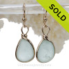 Thick Pale Aqua Blue Beach Found Sea Glass Earrings In 14K Goldfilled Original Bezel©