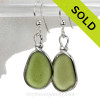 Seaweed Green Genuine Sea Glass Earrings In Sterling Silver Original Wire Bezel©